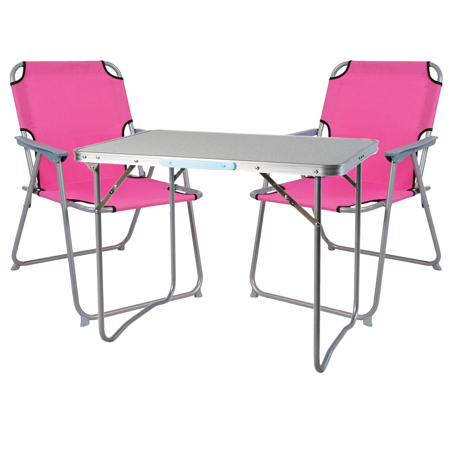 Set Da Campeggio 3 Pezzi In Alluminio: Tavolo XL + 2 Sedie Da Pescatore Pieghevoli, Nero