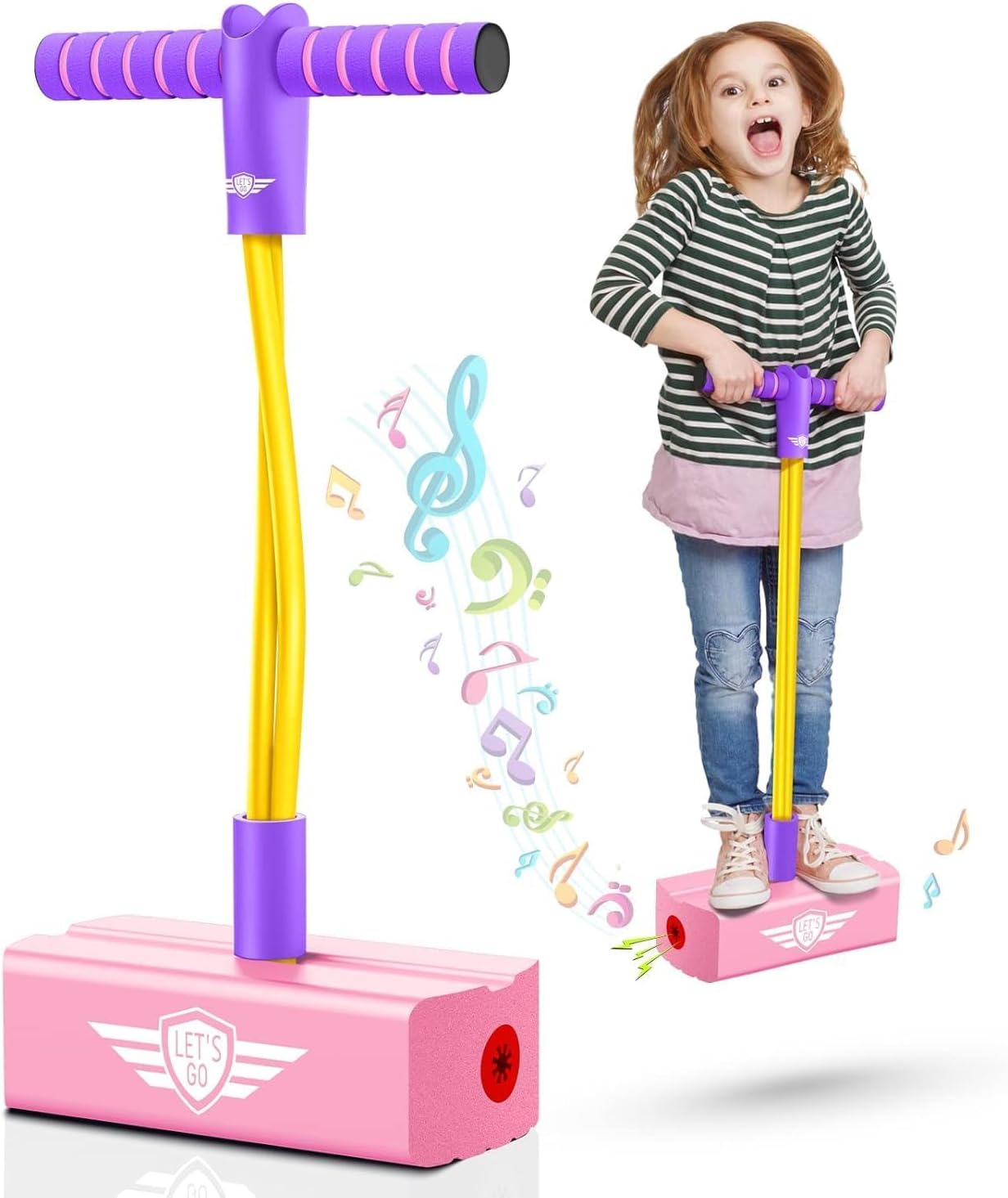 CRIYALE Kids Pogo Jumper Fun and Safe Pogo Stick for Toddlers, Durable Foam Bungee Jumping Stick Makes Squeaky Sounds Improves Balance, Bouncing Toy for Ages 3 and up Holds up to 250lbs - Multicolor