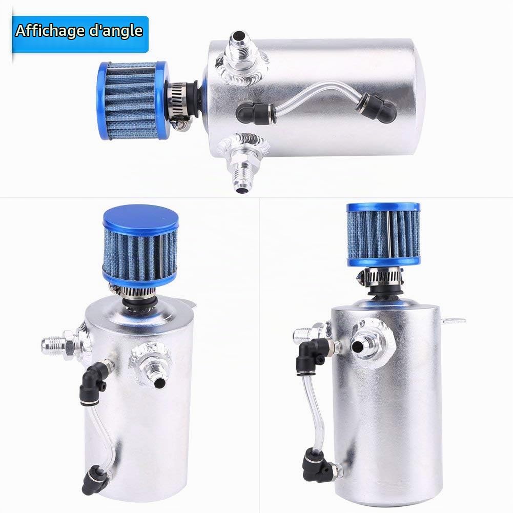 Qiilu Réservoir de Capture d'Huile 0.5L - Kit de Récupérateur en Aluminium Breather pour Voiture - Oil Catch Tank (Argent SI-A0409)
