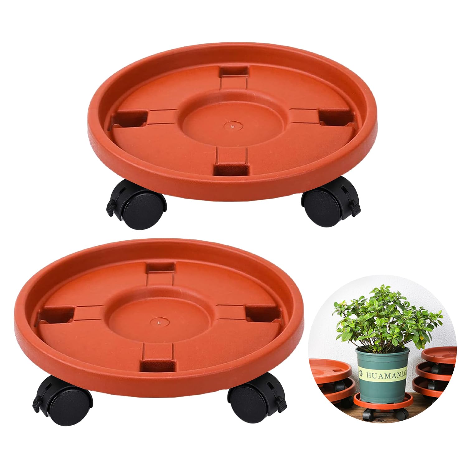 Chariot pour pot de fleur extérieur lot de 2 supports rouges terrasse et salon