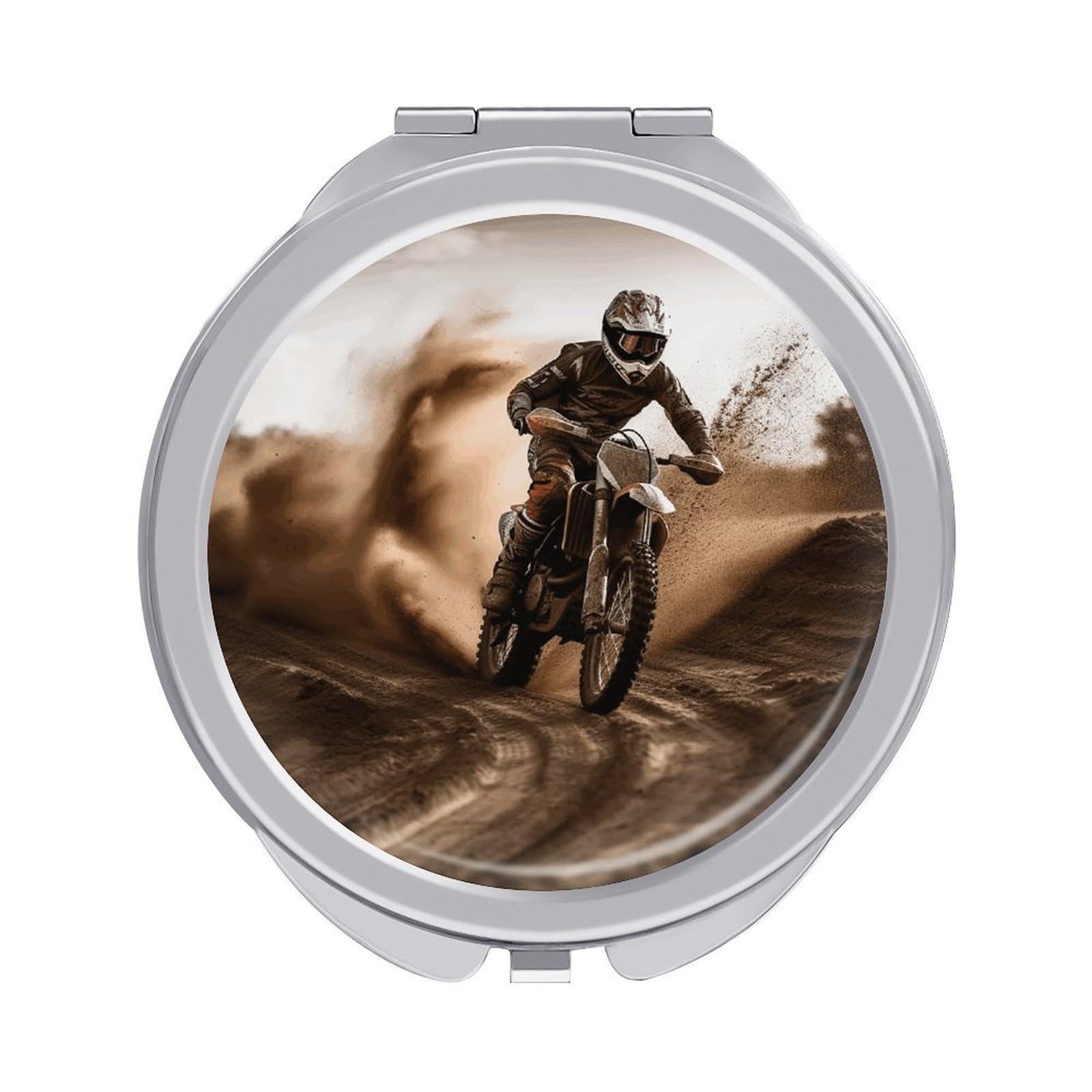 VstaDank Motocross Travel Makeup Mirrors Exquisite Double-Sided 2X/1X Magnifying Folding Pocket Mirror Portable Round Handheld Mirror Mini Compact Mirrors for Outdoor Home
