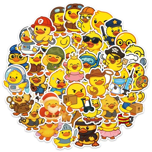 50pcs Duck Sticker for Kid 50 Style Cute Animals Stickers Yellow Duck Occupation Patterns for Laptop Water Bottle Party Supplies