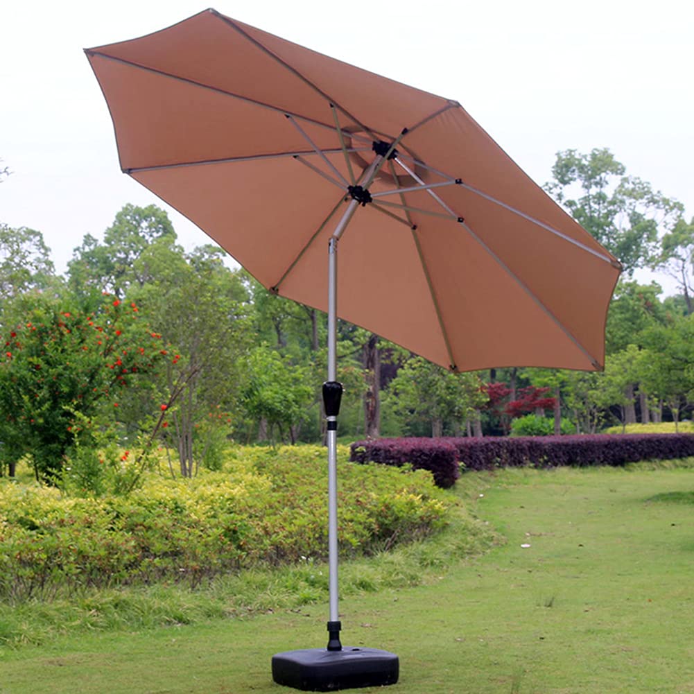 9ft/2.7m Outdoor Patio Umbrella Aluminum with Crank and Tilt, 8 Ribs, Garden Parasol, Waterproof Beach Umbrella, Wine Red/Khaki (Without Base)