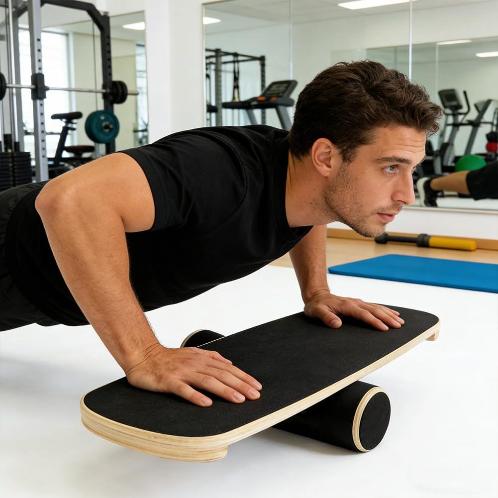 Deska do balansowania, deska do balansowania, drewniana deska do balansowania, do surfowania w pomieszczeniach, do treningu surfingu, fitnessu, rehabilitacji i koordynacji, z regulowanymi stoperami i