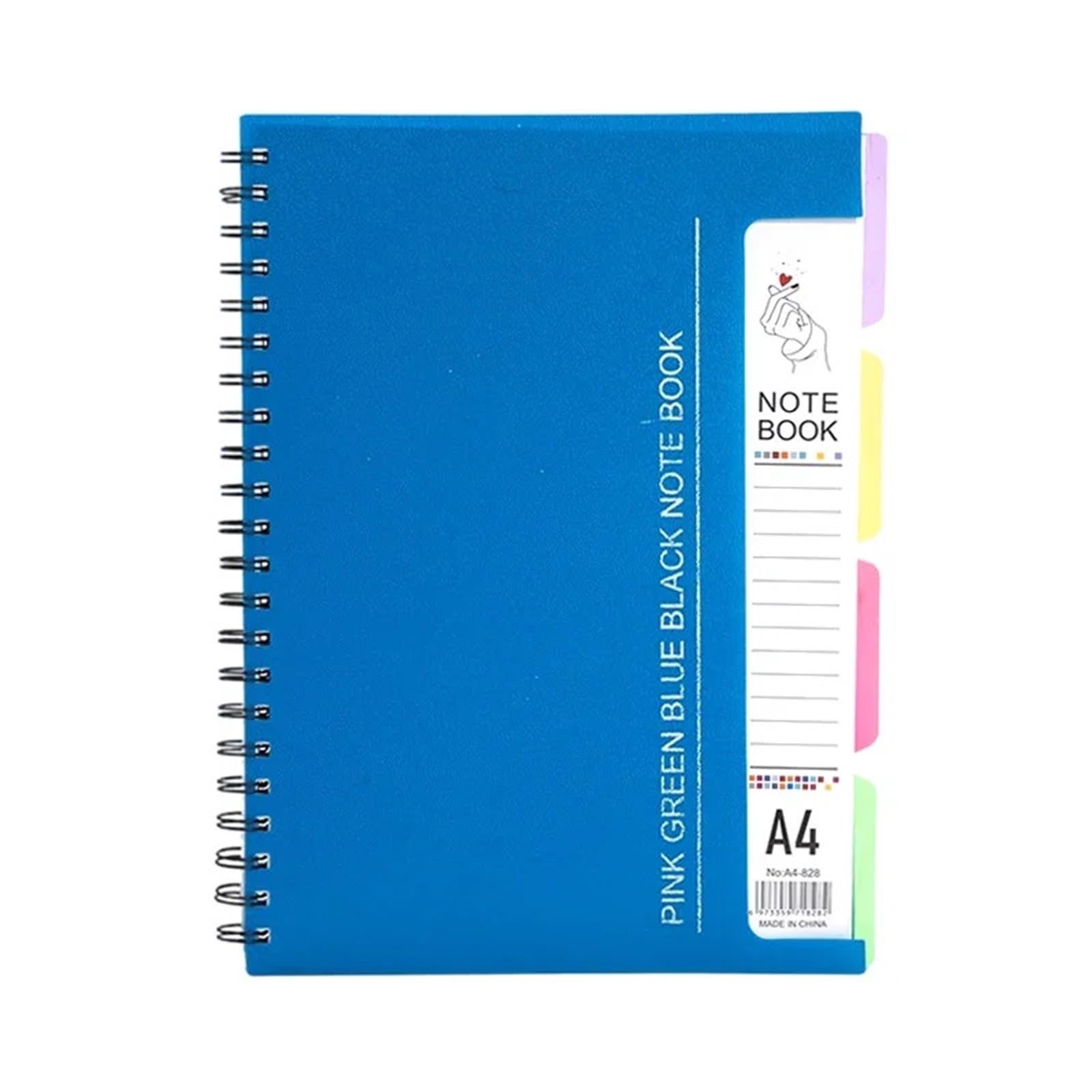 cuaderno espiral de líneas anchas Cuaderno de notas rayado con espiral, 96 hojas con 4 separadores, tamaño A4/A5(Blue-A4)