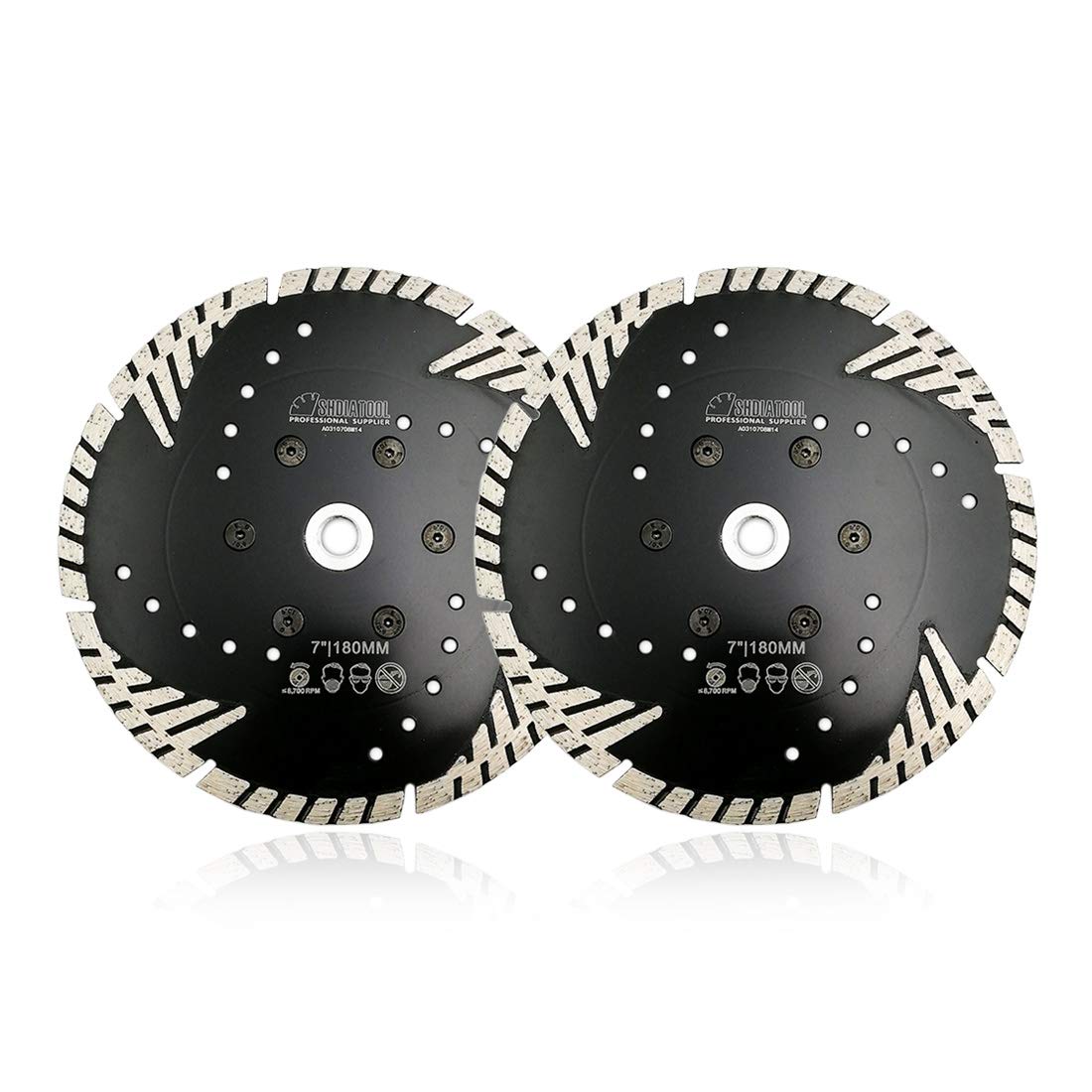 SHDIATOOL Diamond Cutting Blade with Turbo Slant Protection Teeth 2Pcs 180mm for Concrete Tile Granite Marble Masonry Brick