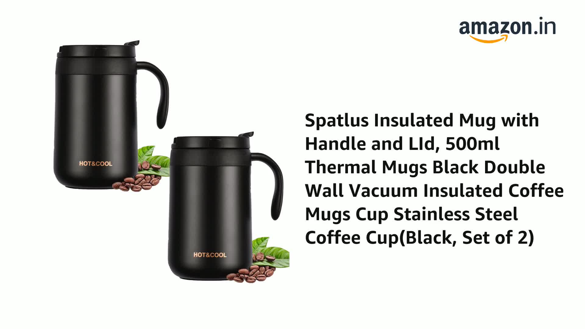 Spatlus Insulated Mug with Handle and LId, 500ml Thermal Mugs