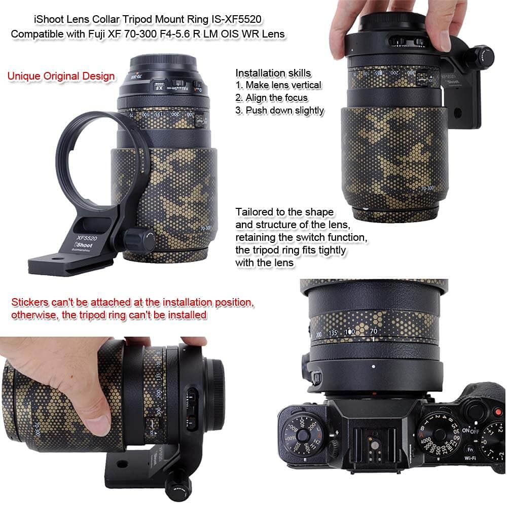 iShoot Bague de montage pour trépied compatible avec Fujifilm XF 55-200 mm f/3.5-4.8 R LM OIS & Fuji XF 70-300 f/4-5.6 R LM OIS WR, support d'objectif avec plaque à dégagement rapide Arca-Swiss Fit