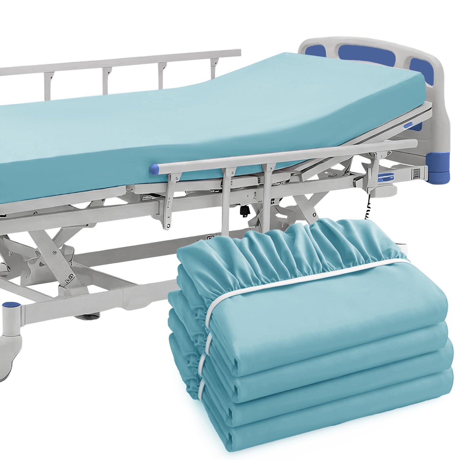 P Pothuiny 4 Pcs Hospital Bed Fitted Sheets Only, 36"x80"+12" Brushed Microfiber Soft Hospital Bed Sheets for Home & Hospital Care Beds with All-Around Elastic, Aqua Blue