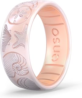 Enso Rings Etched Coastal Silicone Rings - Breathable Flexible Wedding Bands with Seashell Design & Lifetime Warranty