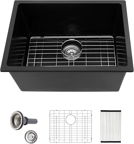Miniatura 131 de Sarlai Fregadero de cocina negro de 18 x 18 pulgadas, fregadero de estación de trabajo de preparación de barra de 18 x 18 pulgadas, fregadero
