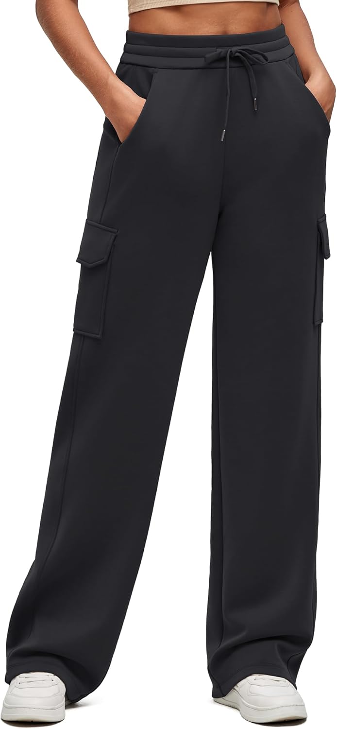 G4Free Smoofit Modal Soft Wide Leg Cargo Sweatpants for Women Drawstring Casual Pants with Pockets