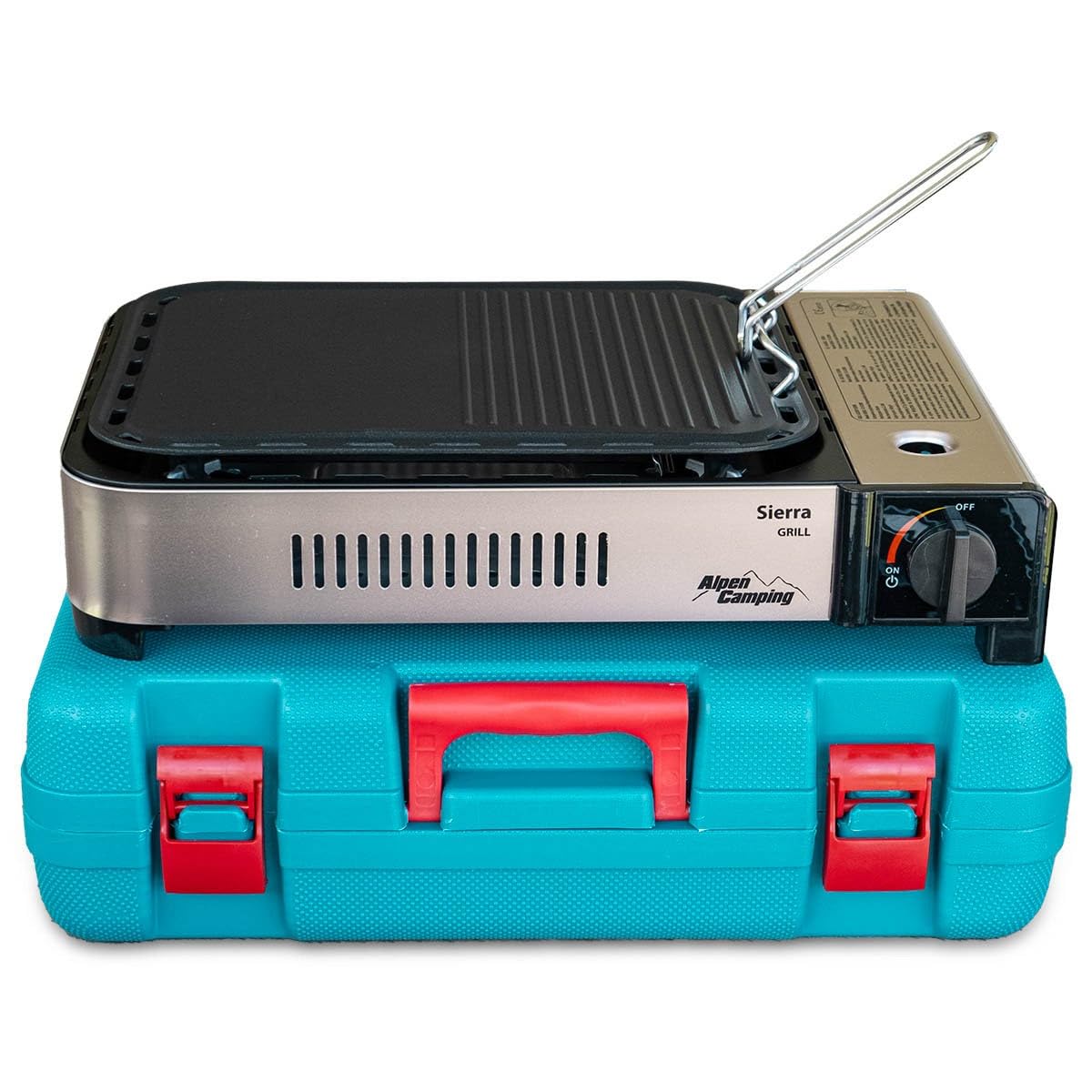 ALPEN Plancha/Grill Gaz Portable Multifonction 2100W, Allumage Piézo, Répartition Uniforme, Récupérateur Graisse, Mallette Transport Inclus - Balcon, Camping