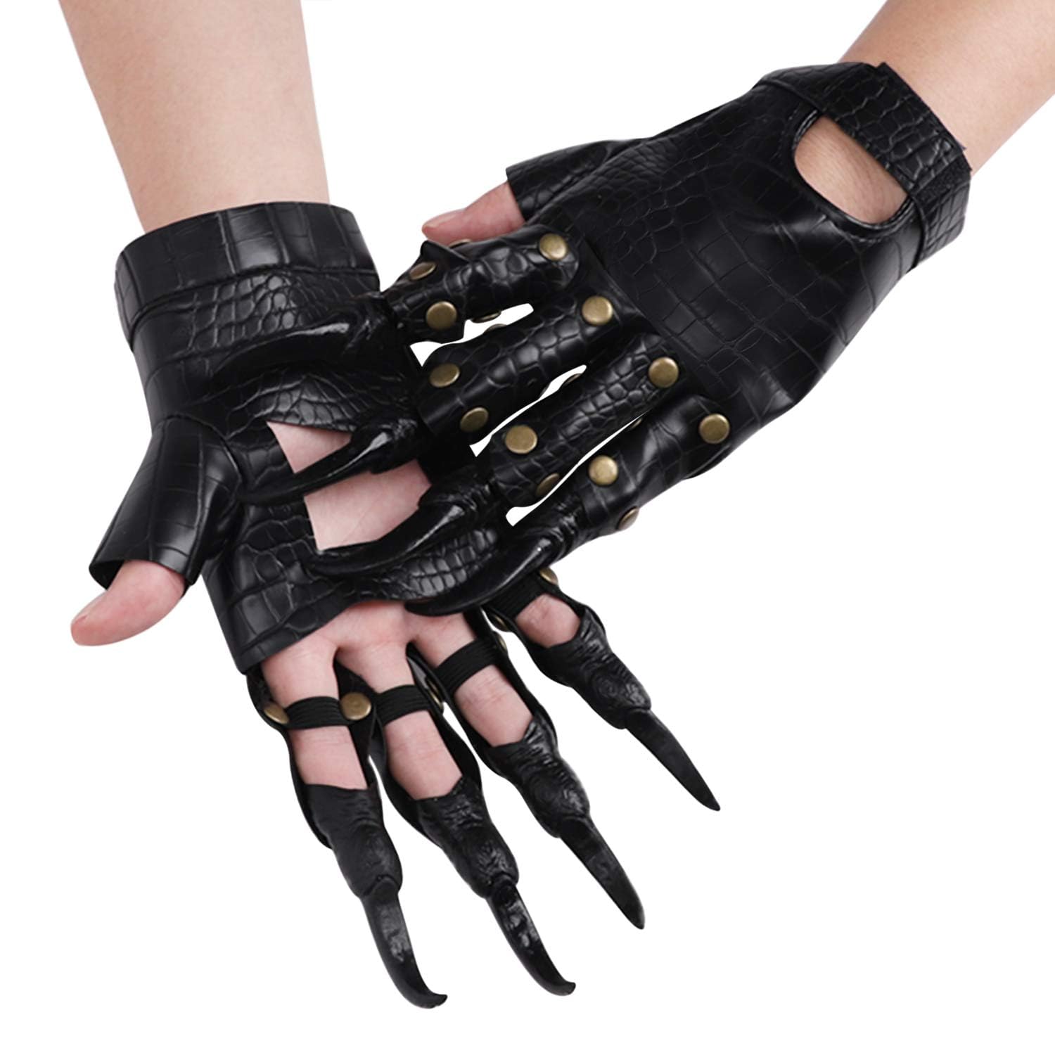 Halloween Leather Werewolf Claw Gloves Realistic Animal Paw Gloves with Long Nails Cosplay Costume Animal Paws Gloves Horror Spooky Black Beast Glove Scary Adult Carnival Fancy Dress Party Prop