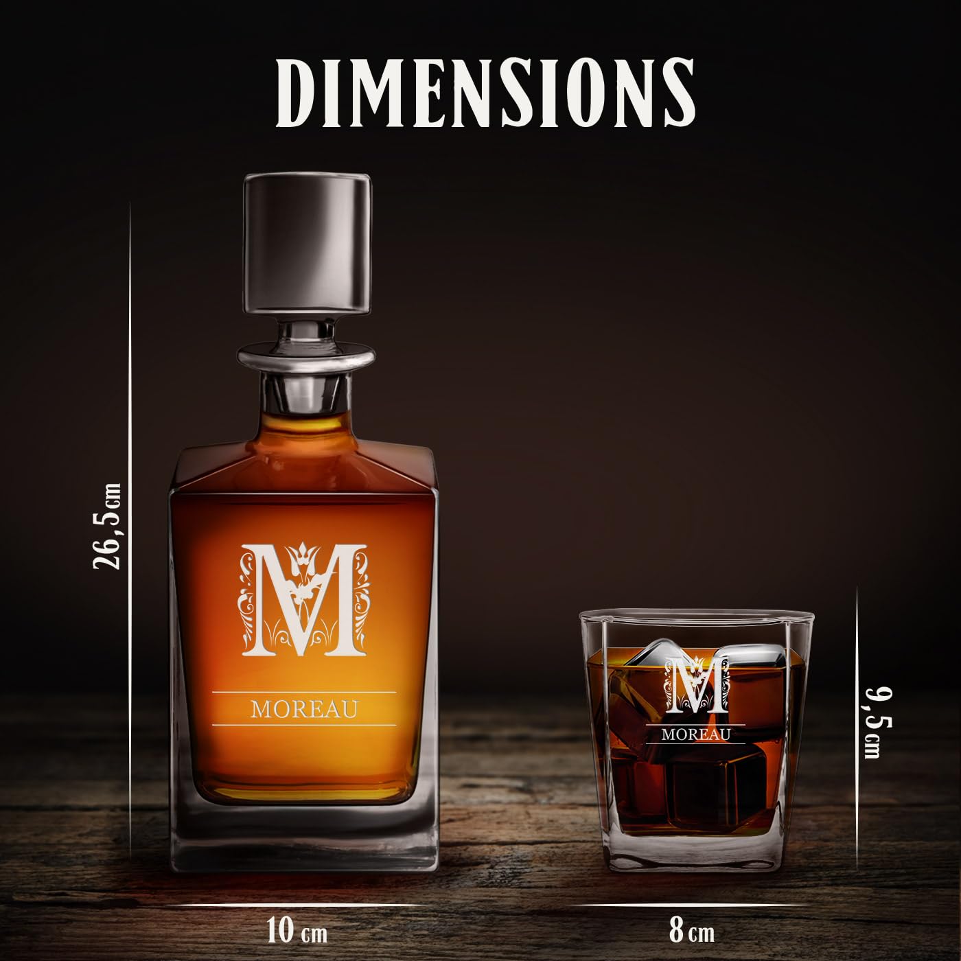 Maverton Ensemble à Whisky personnalisé - 81cl Carafe et 6 Verres avec Gravure pour Hommes - pour dégustation de Rhum Scotch Bourbon - pour Gentlemen - pour Anniversaire - Cadeau Noel - Nom