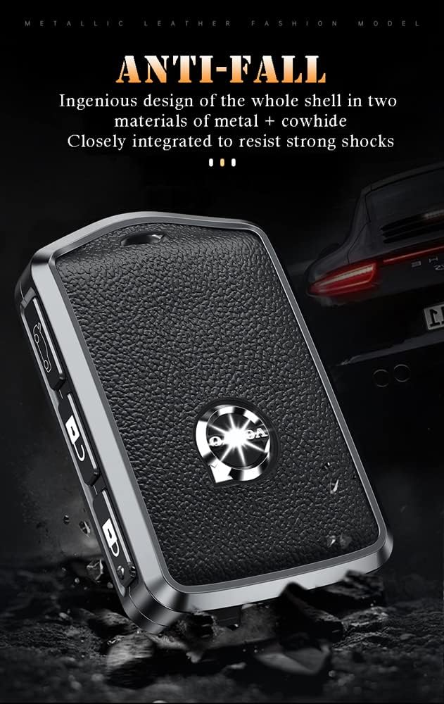 HIBEYO Alloy Leather Texture Car Key Fob Cover with Keychain fits for Volvo XC90 XC60 XC40 S60 S90 V60 Polestar 1 T5 Car Key Case Cover Jacket Smart Remote Car Key Holder Key Shell 3 Button White - Image 5