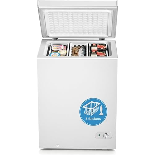 Antarctic Star Chest Freezer 5.0 Cubic Feet Compact Freezer with 3 Removable Baskets, Free Standing Top Open Door Deep Freezer, Adjustable Temperature for Home Dorm, Bar, Basement, Kitchen