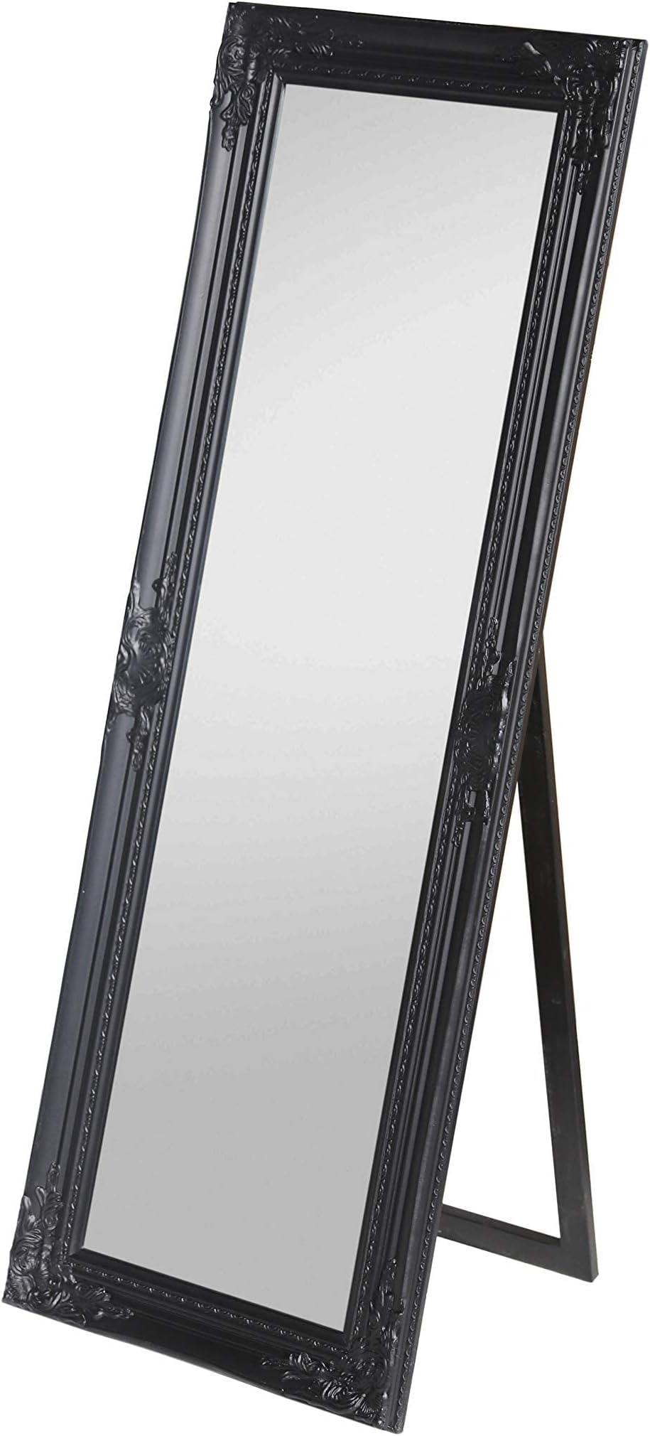 Rococo by Casa Chic - Shabby Chic Wall Mirror - 130x45 cm -Solid Wood - Large French Vintage Style Full Length Standing Mirror - Antique Black