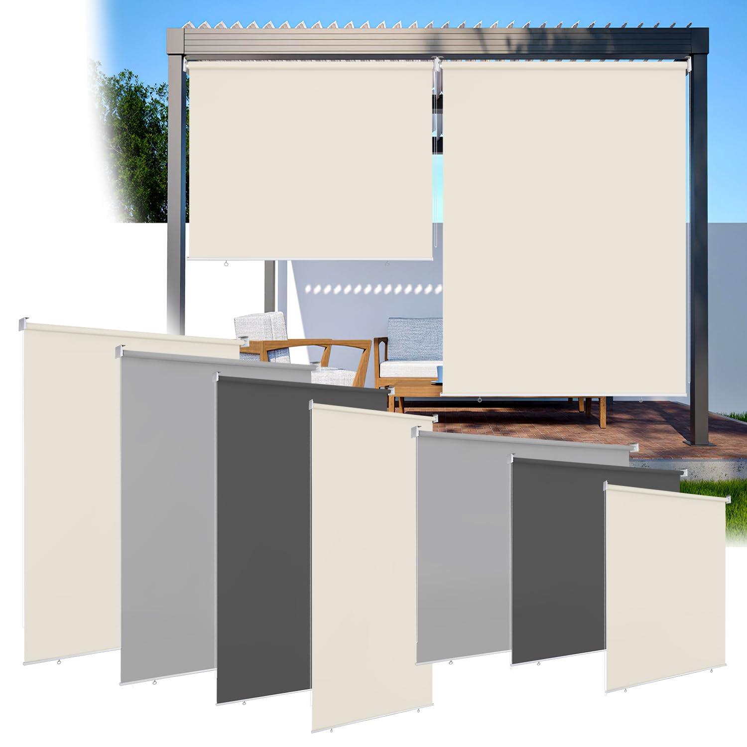Ollewiellan Senkrechtmarkise Vertikalmarkise 160x240cm Balkonmarkise Sonnenschutz, Balkonrollo, Windschutz, Seitenrollo Beschattung, Wetterbeständig für Balkon, Terrasse, Garten, Beige