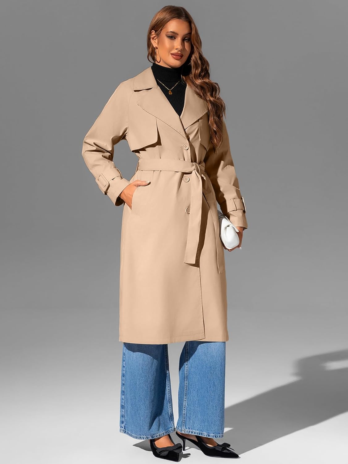 Bellivera Women's Trench Coat Long Loose Jacket Spring Fall Overcoat with Belt - Image 3
