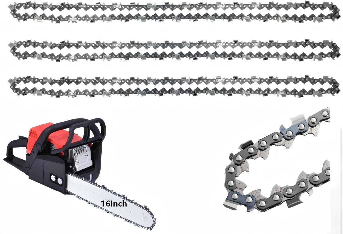 4-Pack Replacement Chainsaw Chain for 16 Inch Bar, 57 Drive Links 3/8" LP 0.050" Gauge, 65 Manganese Steel High-Quality, Fits Most 40cm Chainsaws Compatible with Common 16-inch Bars