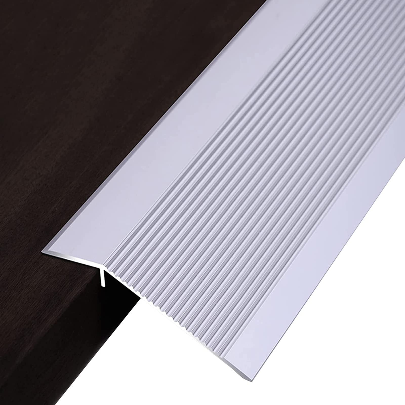 Remys Silver 4 Inch Wide Doorways Threshold Reducer,Floor Transition Strip Metal, Carpet & Floor Edging Trim Strip, Floor Divider Bar Wood To Tile, Easy To Install(,Long 90Cm/35.4In)