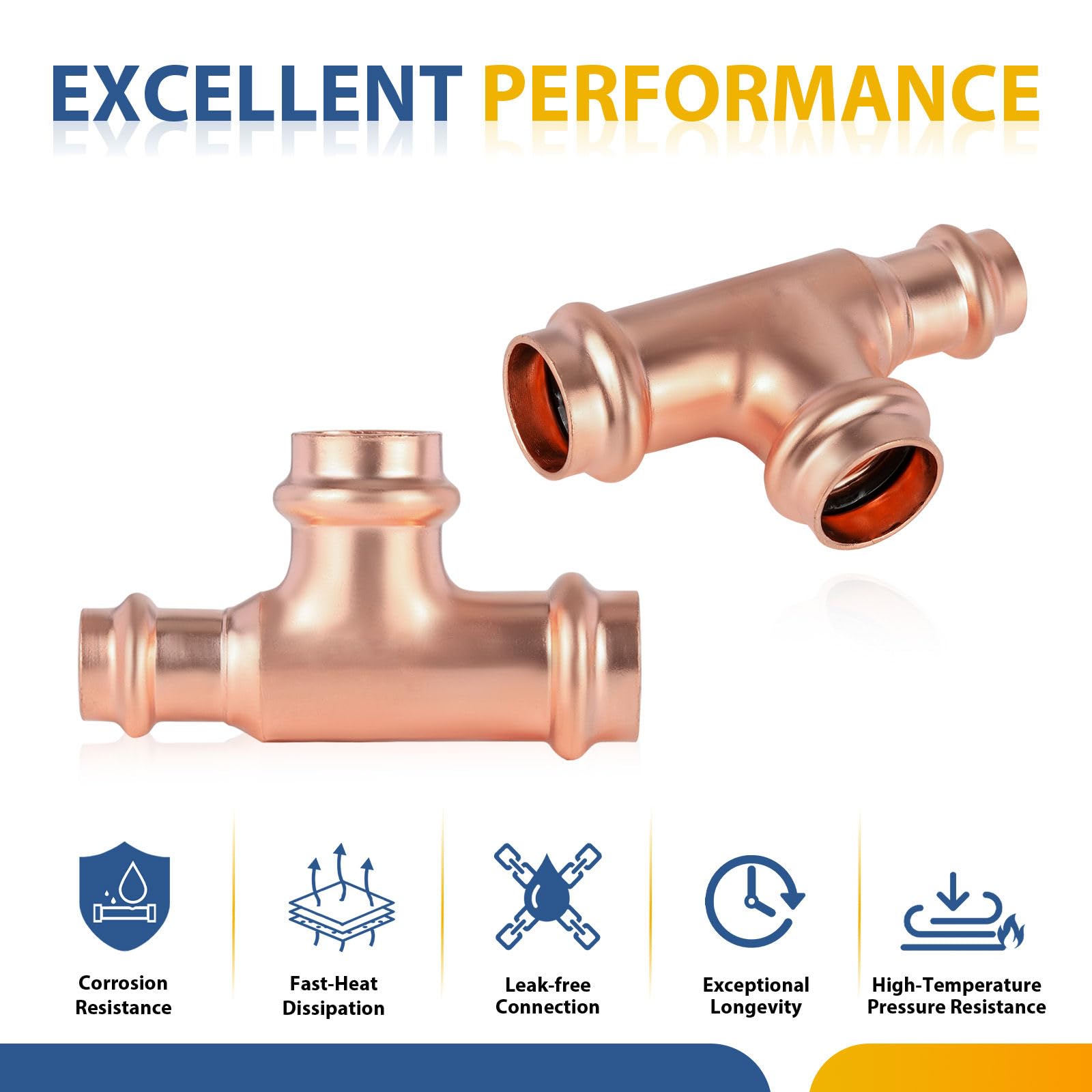 Paquete de 50 Conectores en T reductores de Cobre GUOFIS, 3/4" P x 1/2" P x 3/4", Conector en T Reductor de presión para plomería, Conector de Tres vías para derivación de tamaño de tubería.