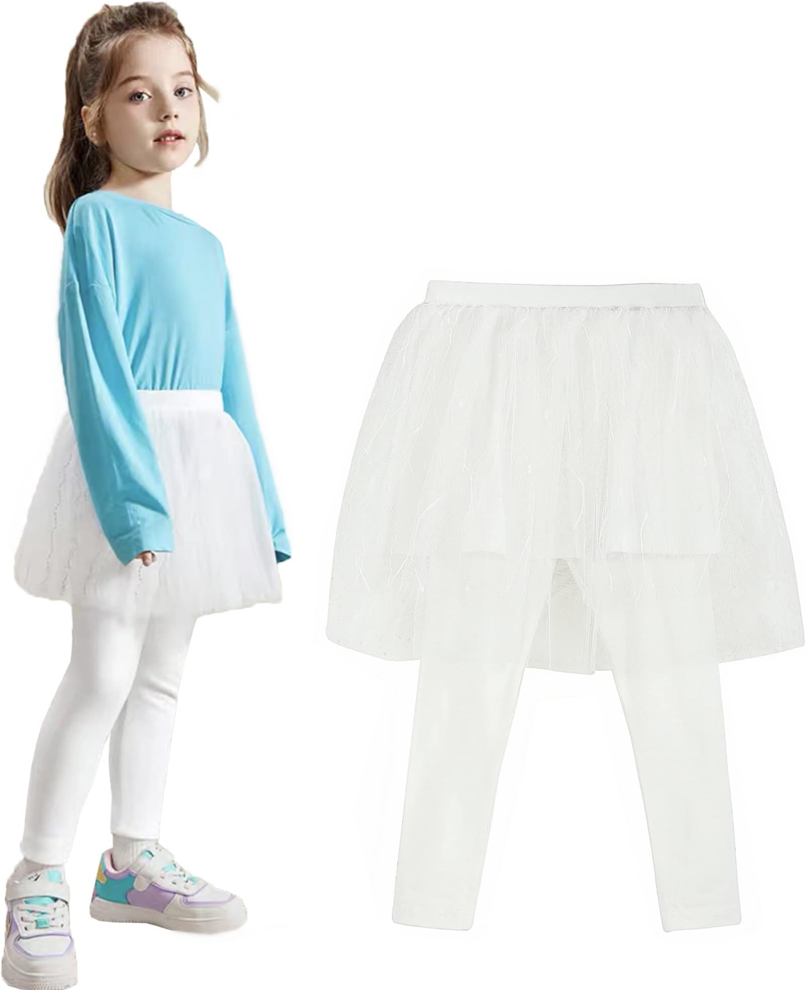 THEE BRON Girls Ruffle Tutu Skirt Footless Leggings Stretchy Cotton Pantskirt