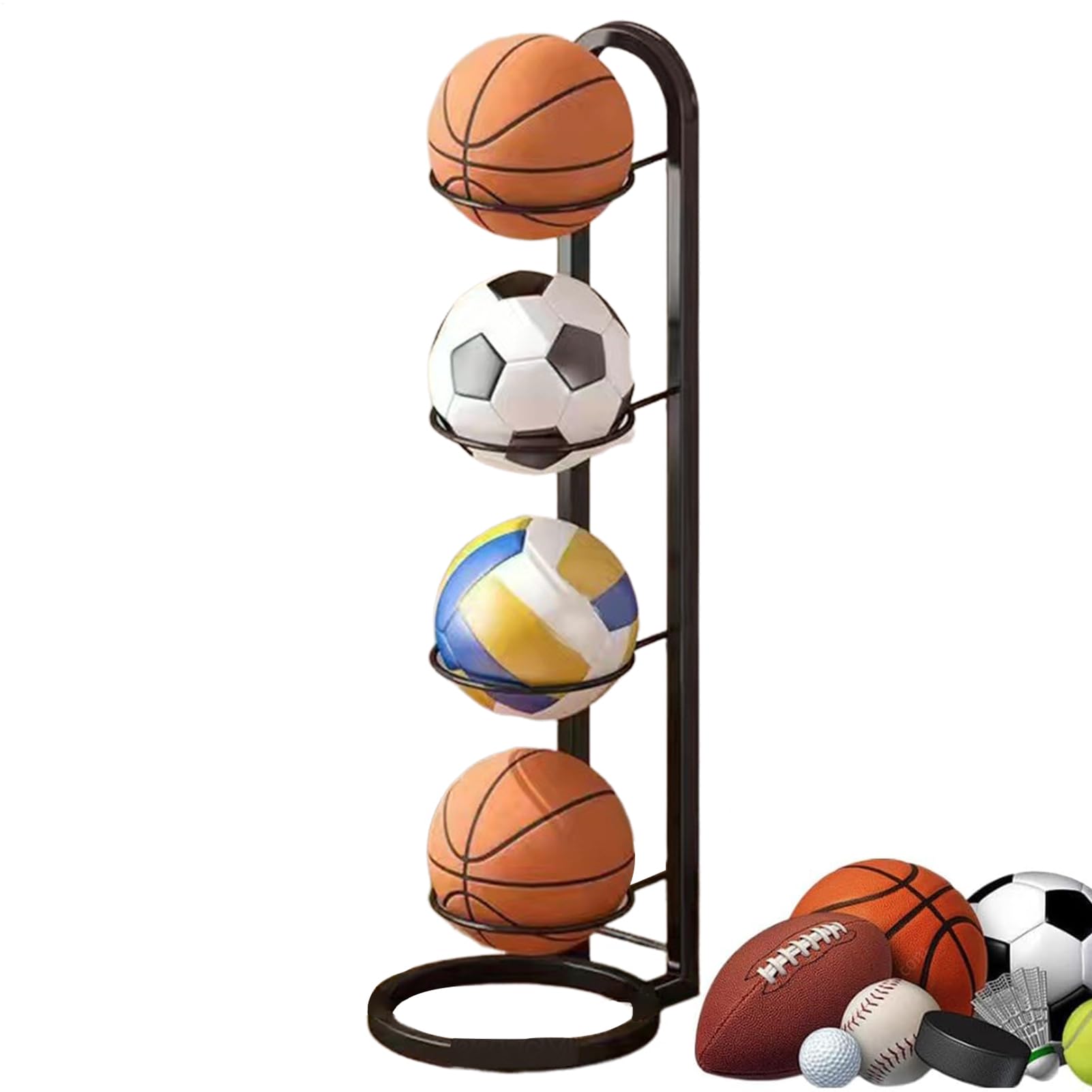 Estante de Almacenamiento de Pelotas de Futbol, Soporte para Pelotas de Baloncesto, Soporte Balon Futbol, Estante de Almacenamiento Portátil, Estante de Bolas de 4 Niveles