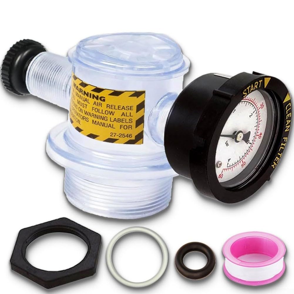 Manual Air Relief Valve Assembly for Pool Spa Sand Filters TR100C, TR140C, and For Triton II Series Including Pressure Gauge and Sealed Components