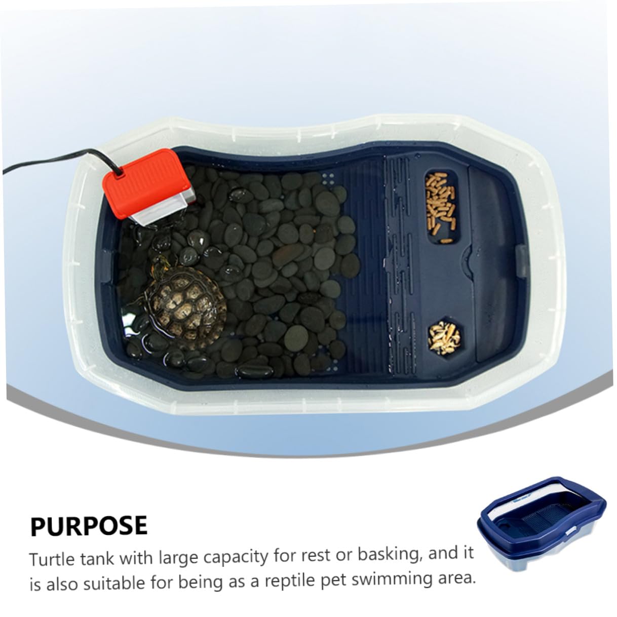 SHINEOFI Tanque para Tortugas Azul con Plataforma para Tomar Sol Doble Uso Agua y Tierra Terrario de Alimentación Resistente y Fácil de Limpiar para Mascotas Reptiles