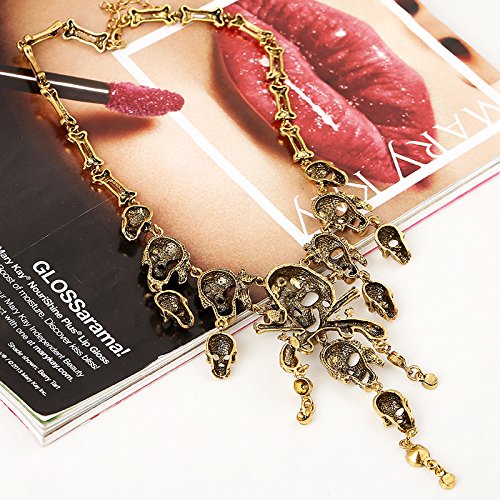 Fld Halloween Horror Ghost Head Necklace, Gothic Skull Tassel Bone Chain Necklace Statement Bib Collar Necklace Women's Jewelry #TOP5