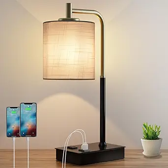 Mafeiyan Touch Control Table Lamp 3-Way Dimmable Modern Bedside Nightstand Lamp with USB Type C Port 1 AC Outlet Desk Lamp with White Linen Shade for Children Office Dorm, Bulb Included