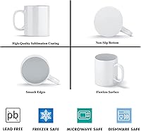 Vista 3 de Tazas de sublimación, tazas de café blancas de 11 onzas, tazas de café de sublimación con revestimiento AAA de cerámica con mango grande, juego