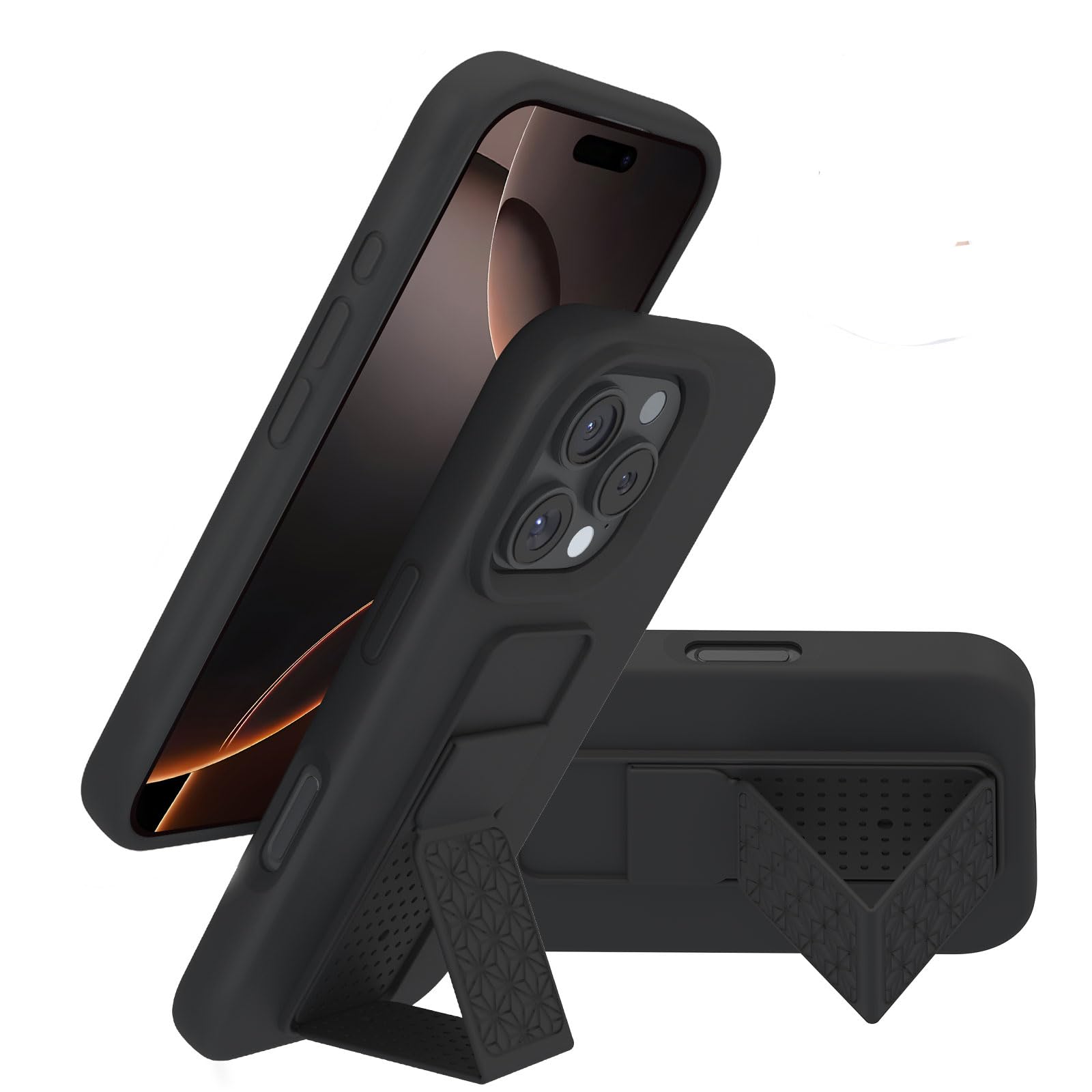 LAUDTEC Silicone Kickstand Case Compatible with iPhone 16 Pro Max case Vertical and Horizontal Stand Hand Strap Metal Kickstand, Flexible Soft Liquid Silicone Stand Case for iPhone 16 Pro Max (Black)
