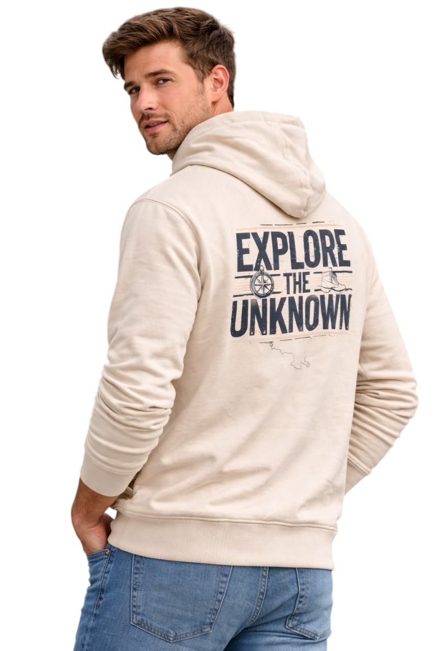 evriday Printed Sweatshirt with Explore The Unknown Graphic, Cotton Blend, Beige, Long Sleeve Hoodie-picture-24