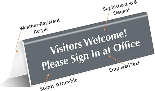 Miniatura 9 de SmartSign Visitors Must Sign In - Letrero de escritorio de acrílico en forma de V de 2 x 6 pulgadas para oficinas, tiendas, bancos, tiendas, DMV,