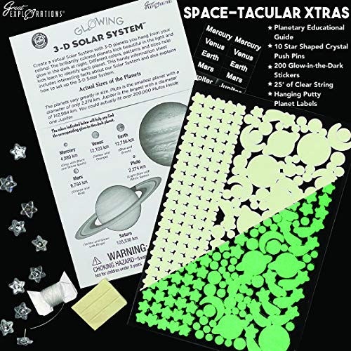 61nfIYySDWL Great Explorations 3-D Solar System Glow In The Dark Ceiling Hanging Kit 3D Planets and Star Stickers Create the Milky Way Teach Science STEM, Multicolor (UG-19862) - Image 5