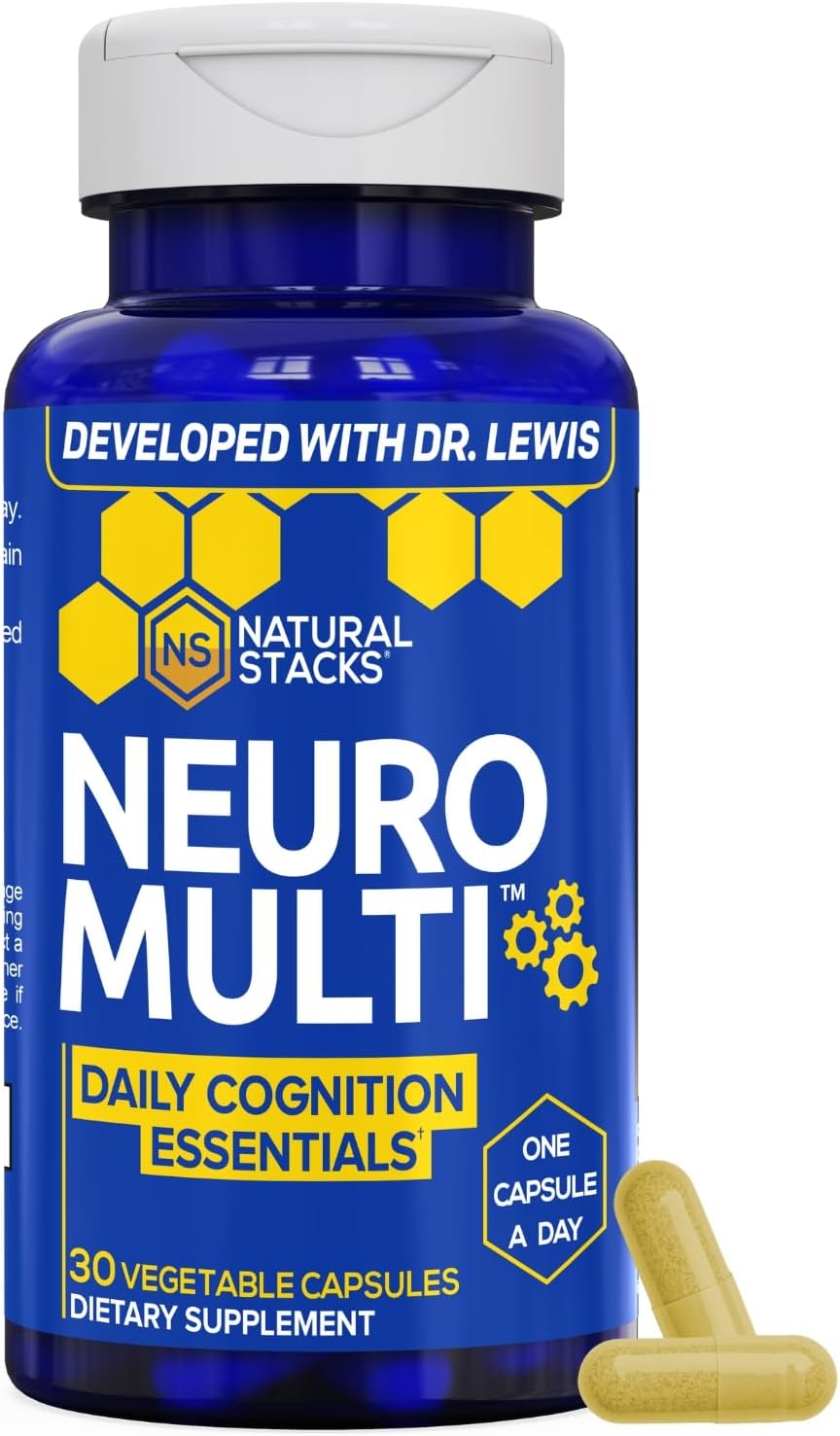 NATURAL STACKS NeuroMulti - Multivitamin for Women & Men - Supports Daily Cognition - One Capsule Per Day - CoQ10 200mg for Brain Energy Support - 10 in 1 Brain Health Complex - 30 Capsules