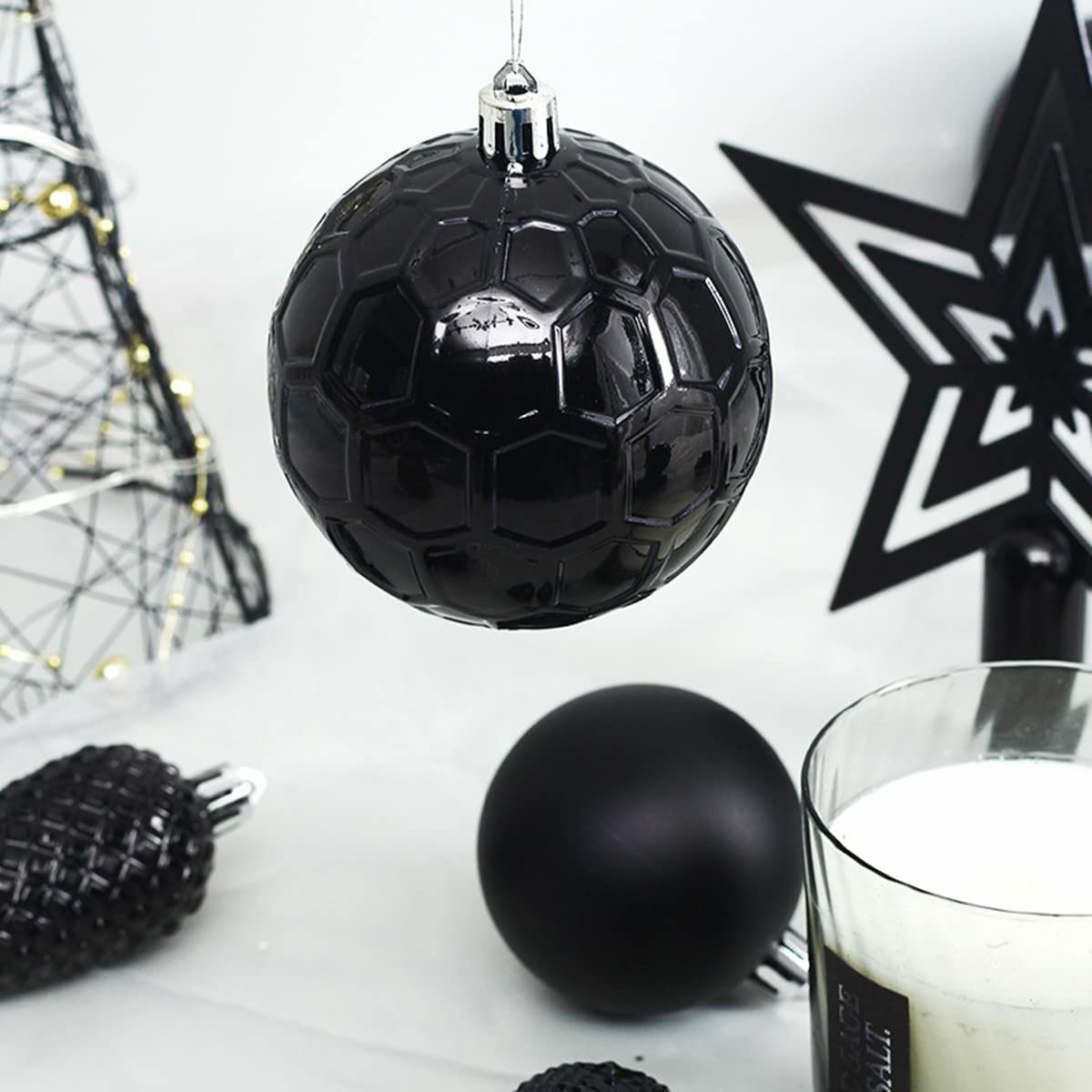 Fouriding 45pcs Christmas Ornaments Set, Shatterproof Plastic Baubles Balls Hanging Decorations for Xmas Tree Wreath, Garland (Black) - Image 3