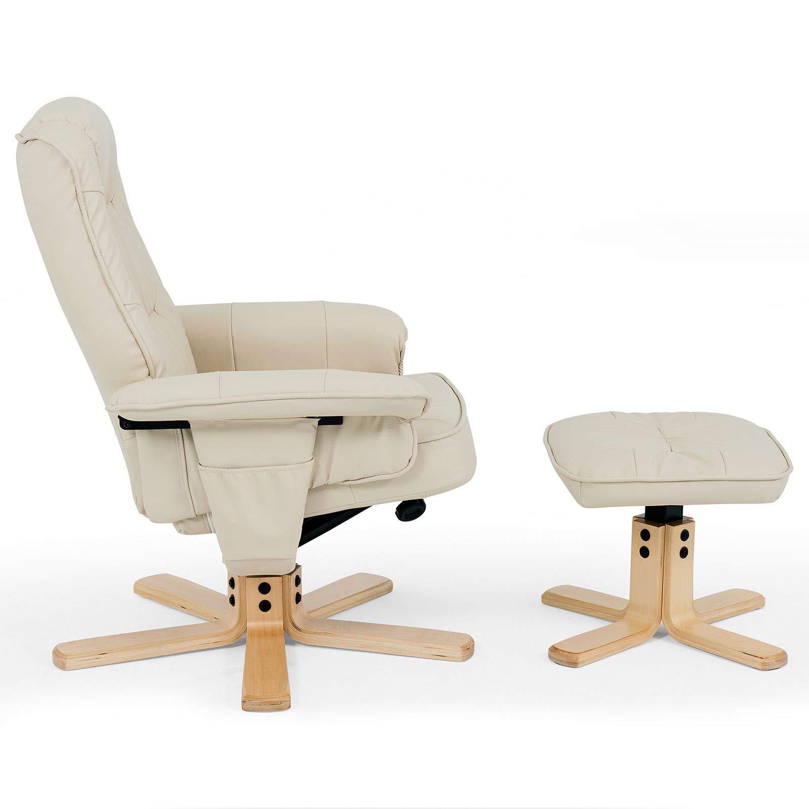 IDIMEX Relaxsessel Charly mit Hocker, schöner Drehsessel mit Lederimitat in beige, praktischer Polstersessel mit Seitentasche