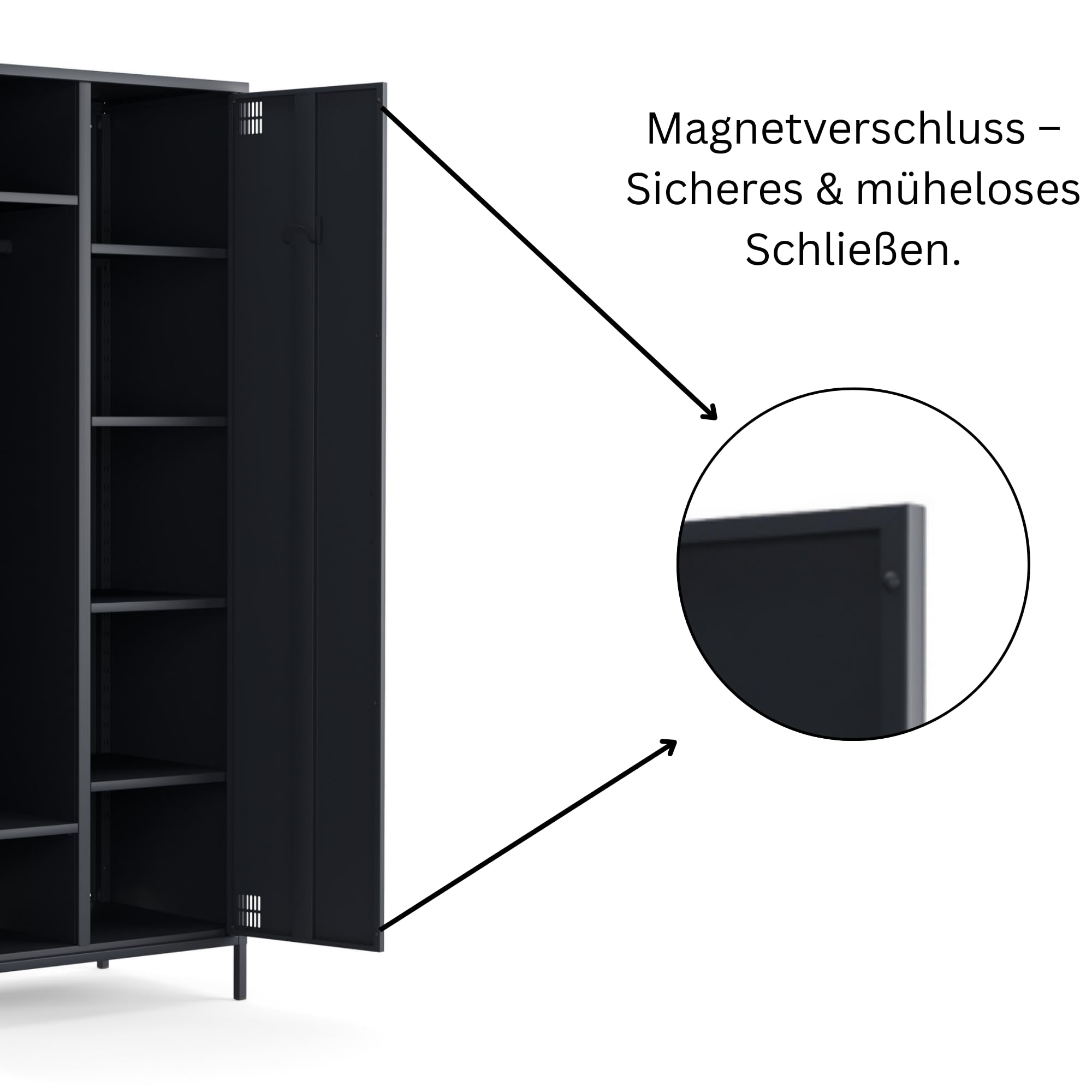 furni24 Metallschrank – Retro Garderobenschrank mit Kleiderstange – Robuste Aufbewahrungslösung mit verstellbaren Ablagen– Ideal für Schlafzimmer, Flur, Büro- Kleiderschrank mit 2 Türen, Anthrazit