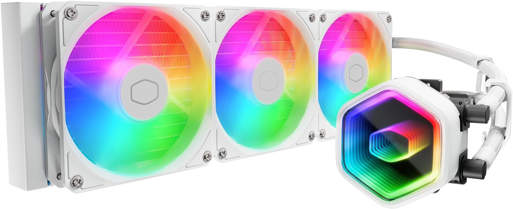 360 Core II White AIO CPU Liquid Cooler, R9|U9|i9, Dual Chamber G9R Pump, Infinity Mirror aRGB, 400mm Tubing, 360mm Radiator, 120mm PWM Fan, AMD Ryzen AM5|4, Intel LGA 1851|1700 Platform
