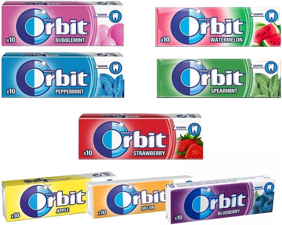 Wrigley's Orbit - Goma de mascar (paquete de 30) Pick and Mix de menta, menta verde, sandía, fresa, menta, arándano, melón, manzana, ayuda a mantener los dientes limpios y la boca fresca