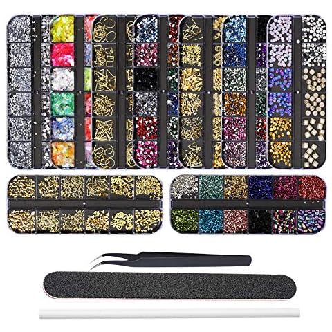 EBANKU Nail Art Rhinestones Set with Tweezers Cover