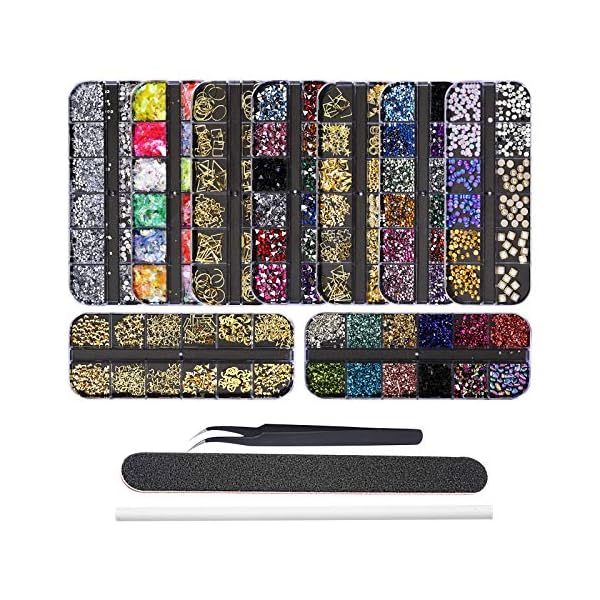 EBANKU 9 Boxen Nagel Art Strassstein Glitter Strass, Nagel Kristalle Rückseite Edelsteine Dekoration, mit Pinzette, Picking Pen und Nagelfeile