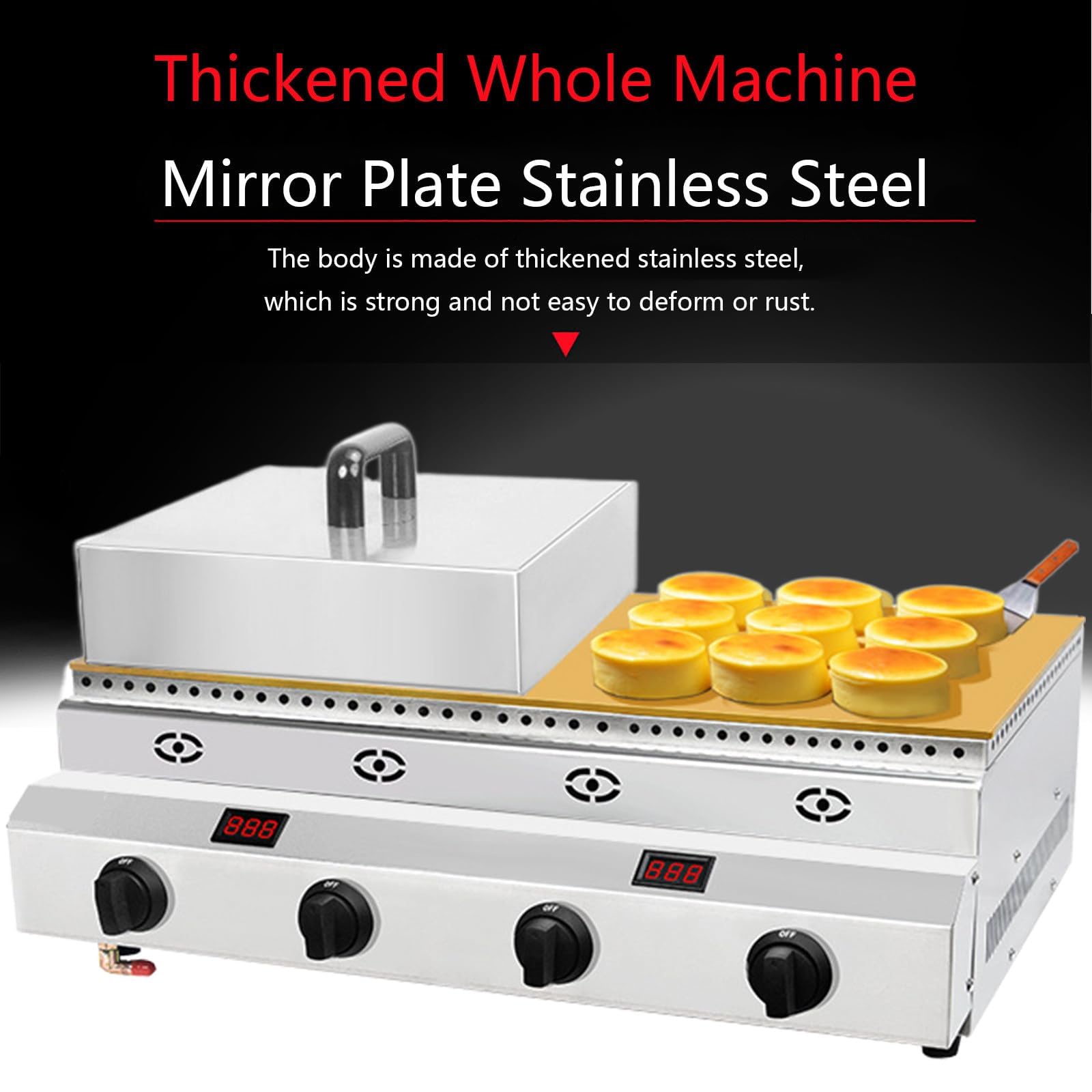 Máquina comercial de soufflé de gas con plancha antiadherente, máquina de panqueques esponjosos para catering y restaurantes
