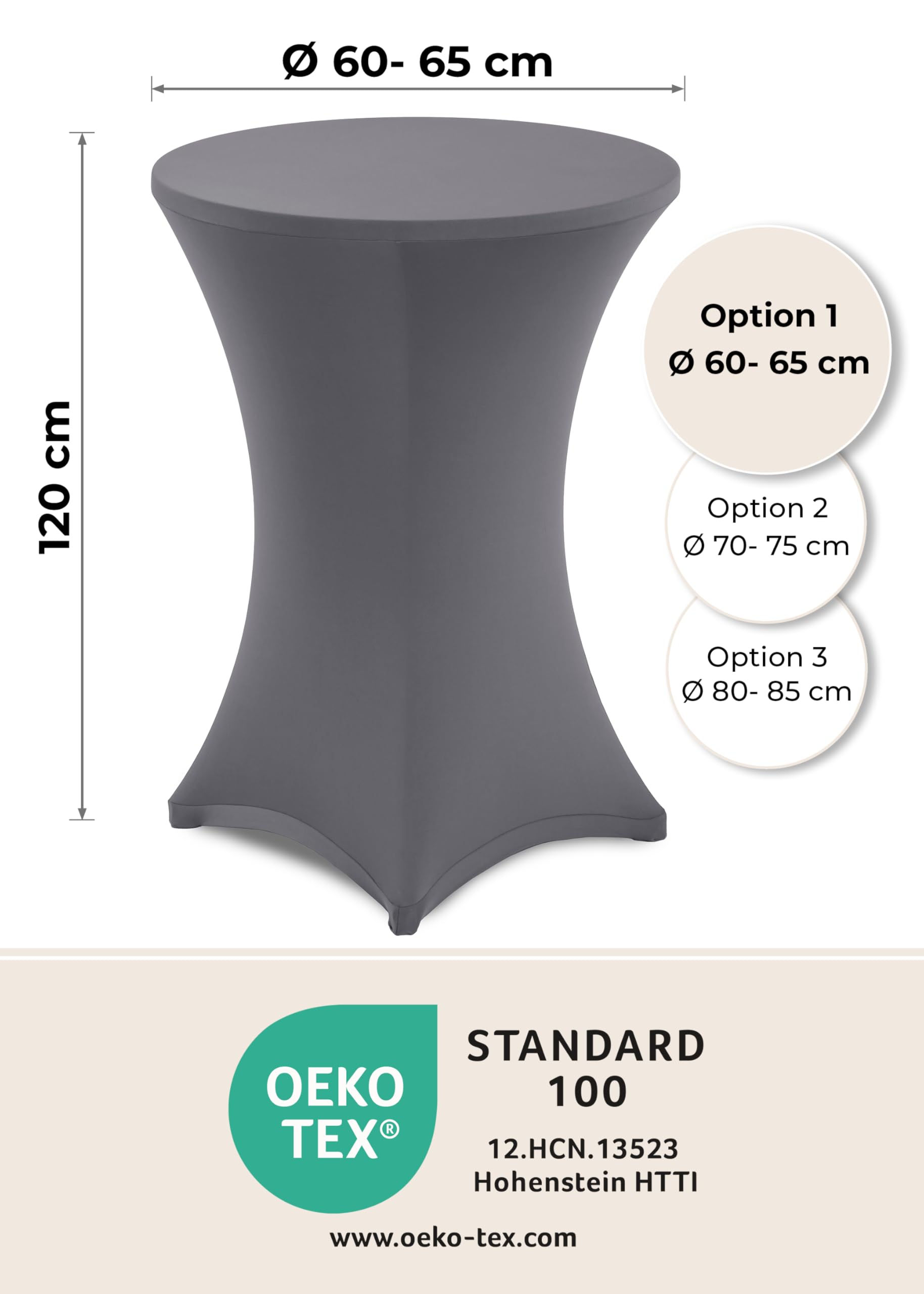Gräfenstayn Diana Housse pour Table Haute de Bistro Stretch Spandex Ø 60 cm Anthracite