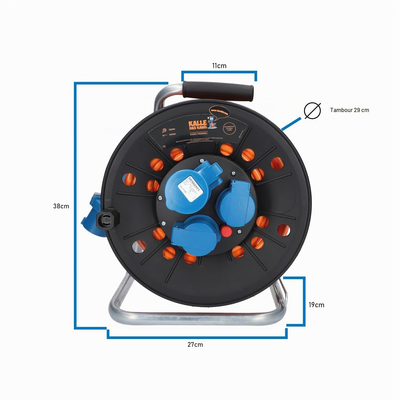 KALLE DAS KABEL Rallonge Electrique Enrouleur 25m CEE, Kit avec câble de raccordement 1,5m, Polyuréthane H07BQ-F 3G 2,5mm² EXTREME SIGNAL, pour camping, bricolage & jardin, Made in Germany