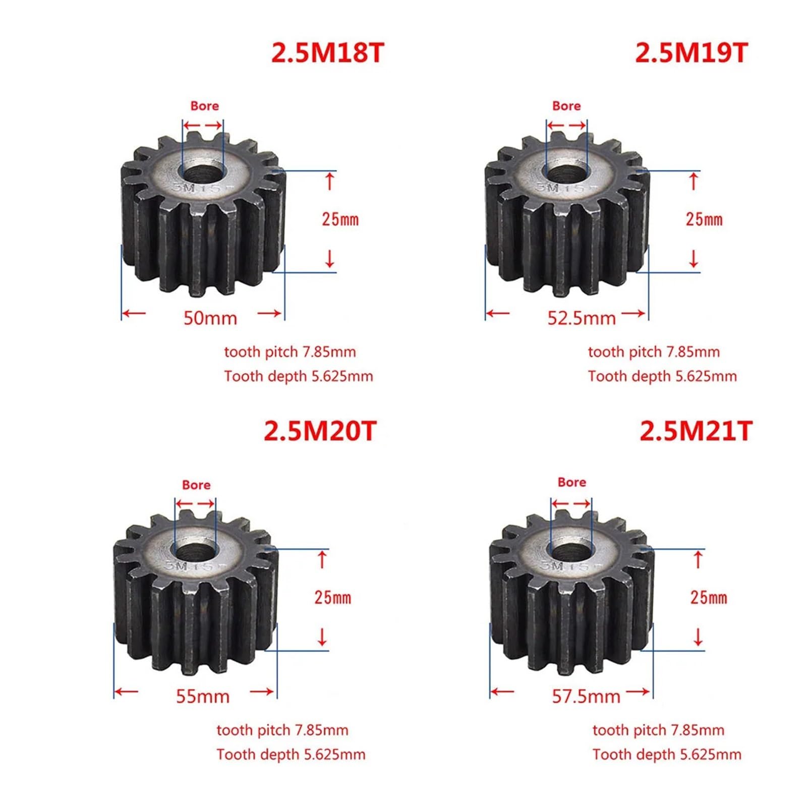 Bevel Gear Pinion Hardware Mechanical 2.5Mod 10T-25T 45# Steel Spur Gear Metal Module 2.5 Moter Gear Wheel 10 Tooth-25 Tooth(19 Teeth)
